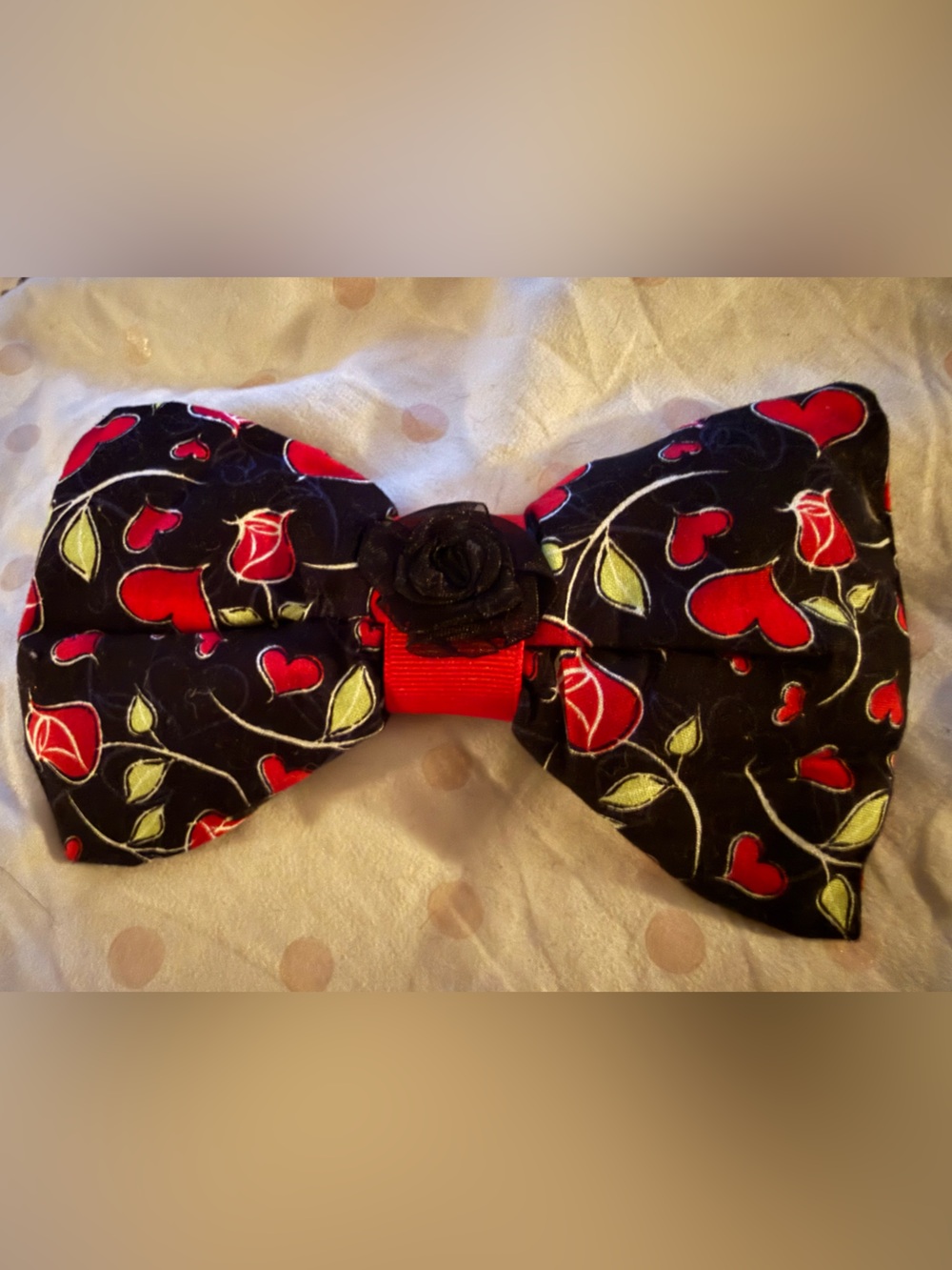 1 of kind rose heart handmade hairbow NWT valentine love bow black red white diy